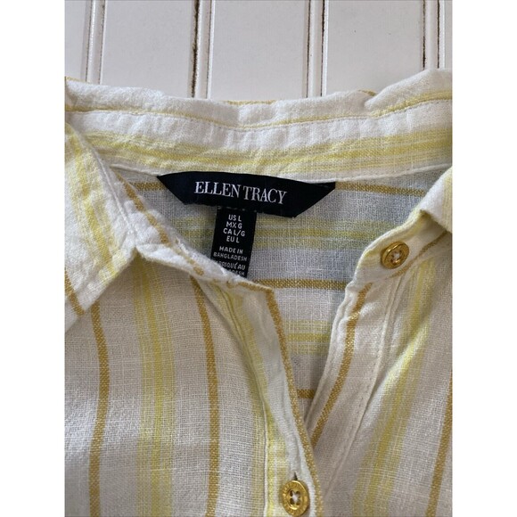 Ellen Tracy‎ Women Linen Top Large Yellow Gold Accent Buttons - Picture 4 of 10